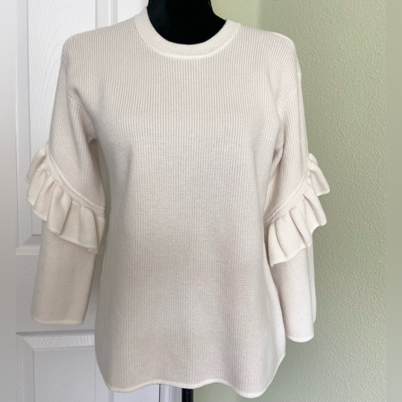EUC Tory Burch Ashley Ruffled Bell Sleeves Pullover Knit Sweater Wool Iv… - Picture 7 of 13